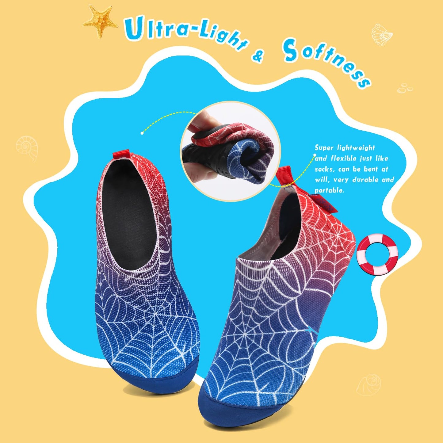 WateLves Kids Water Shoes Toddler Girls Boys Barefoot Non-Slip Quick Dry Aqua Socks for Beach Swim Walking (Blue/Red, 28/29)