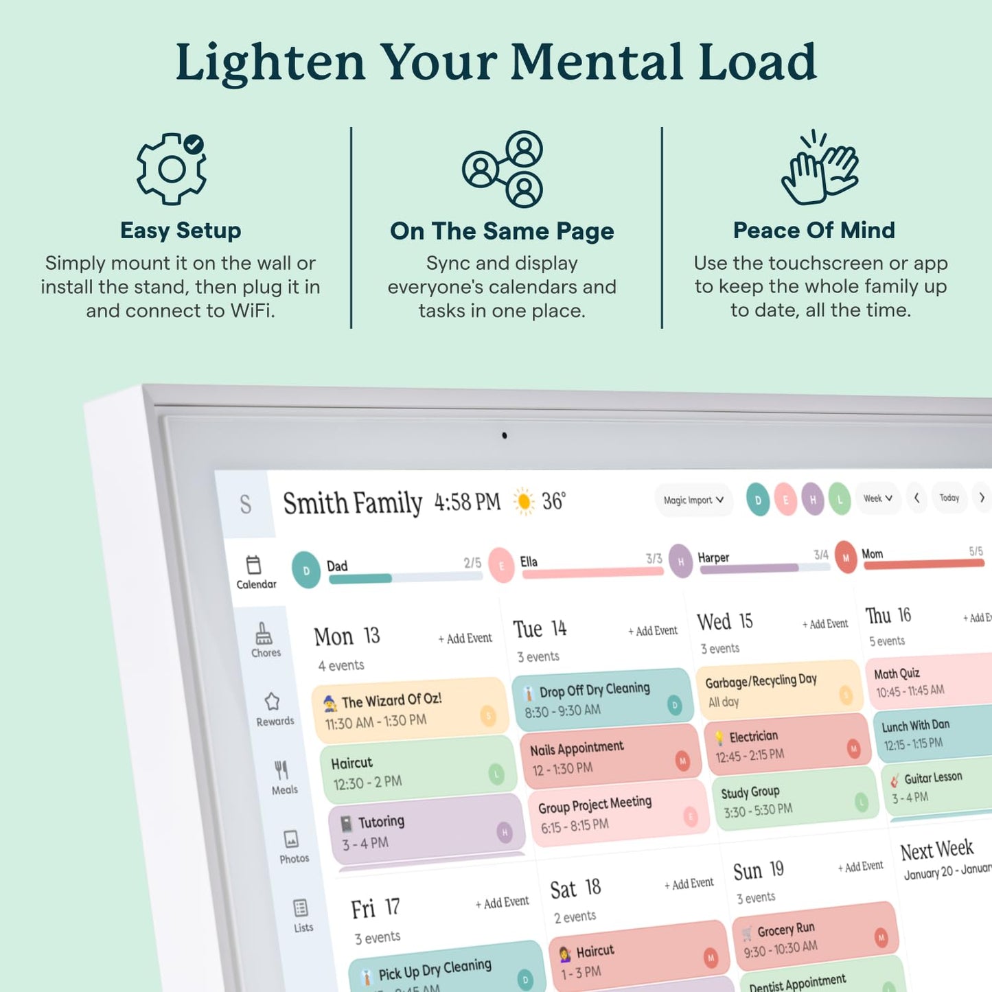 Skylight Calendar: 15-inch Wall Planner Digital Calendar & Chore Chart, Smart Touchscreen Interactive Display for Family Schedules – Wall Mount Included, Great for Organizing Your 2025 Calendar