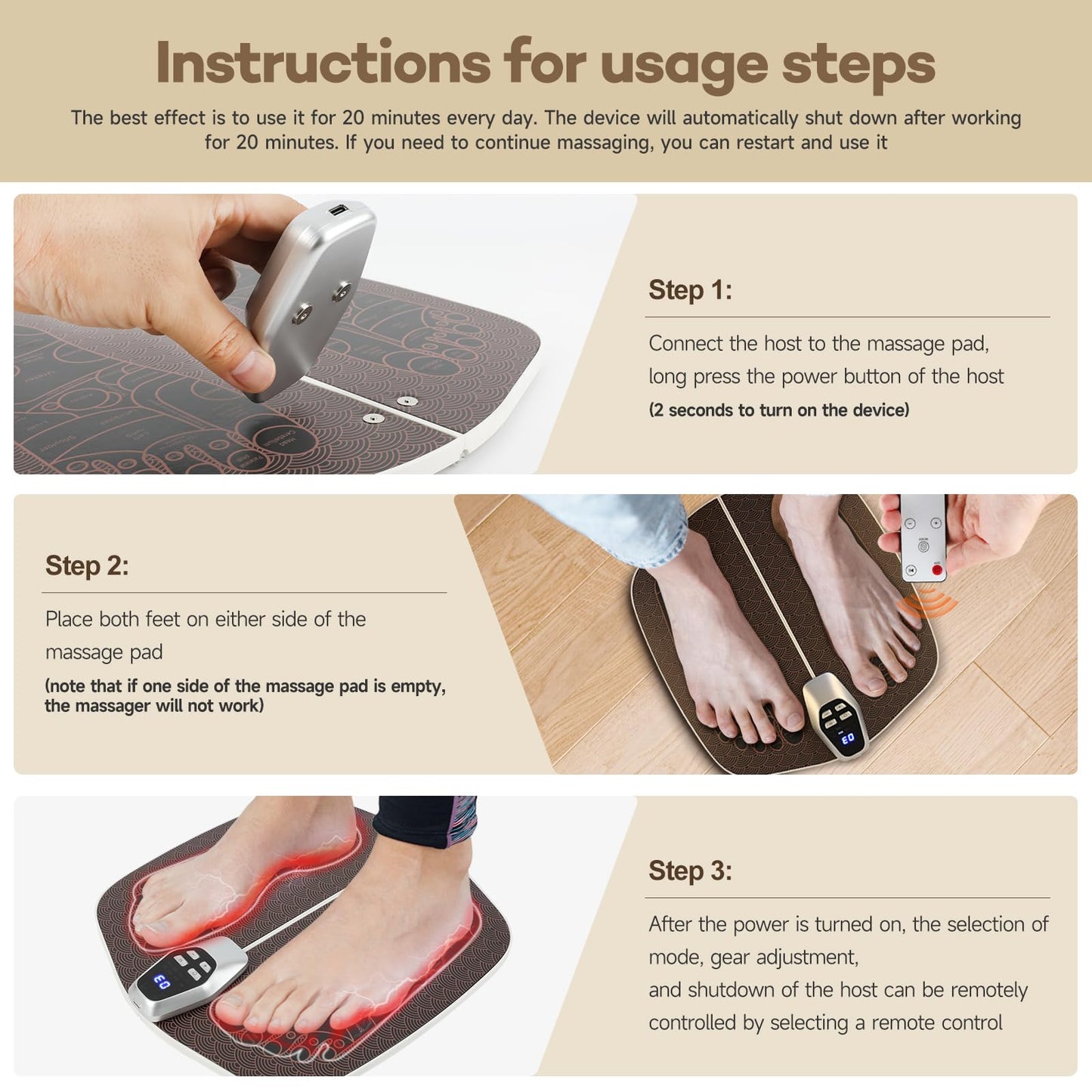 Foot Massager Mat for Neuropathy,EMS Foot Massager for Circulation and Pain Relief, Foldable Feet and Calves Massage Machine with 8 Modes and 32 Intensity Levels for Muscle Relaxation