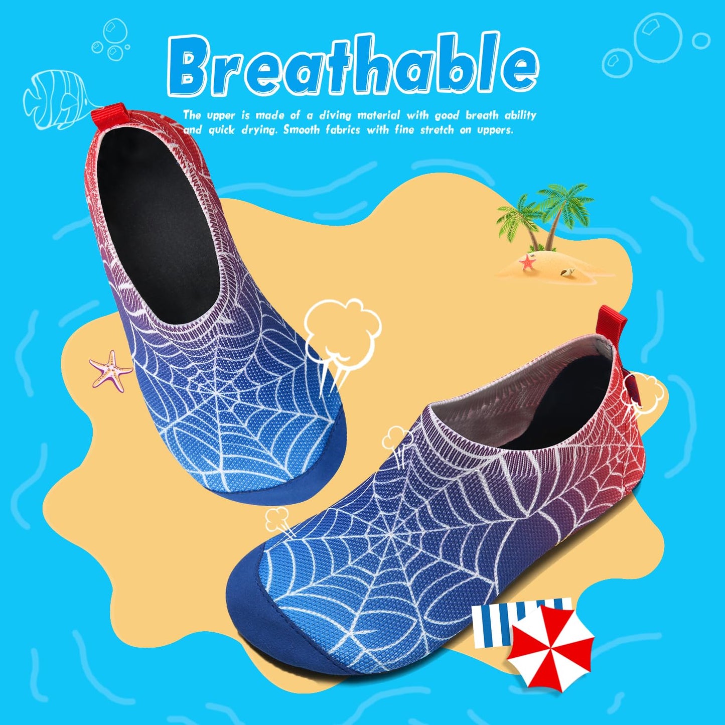 WateLves Kids Water Shoes Toddler Girls Boys Barefoot Non-Slip Quick Dry Aqua Socks for Beach Swim Walking (Blue/Red, 28/29)