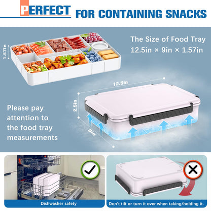 Chilled Portable Snackle Box Container with Reusable Ice Pack Bonus Insulated Bag 2Dip Container Divided Serving Tray Beach Essentials for Charcuterie Road Trip Picnic Family Party