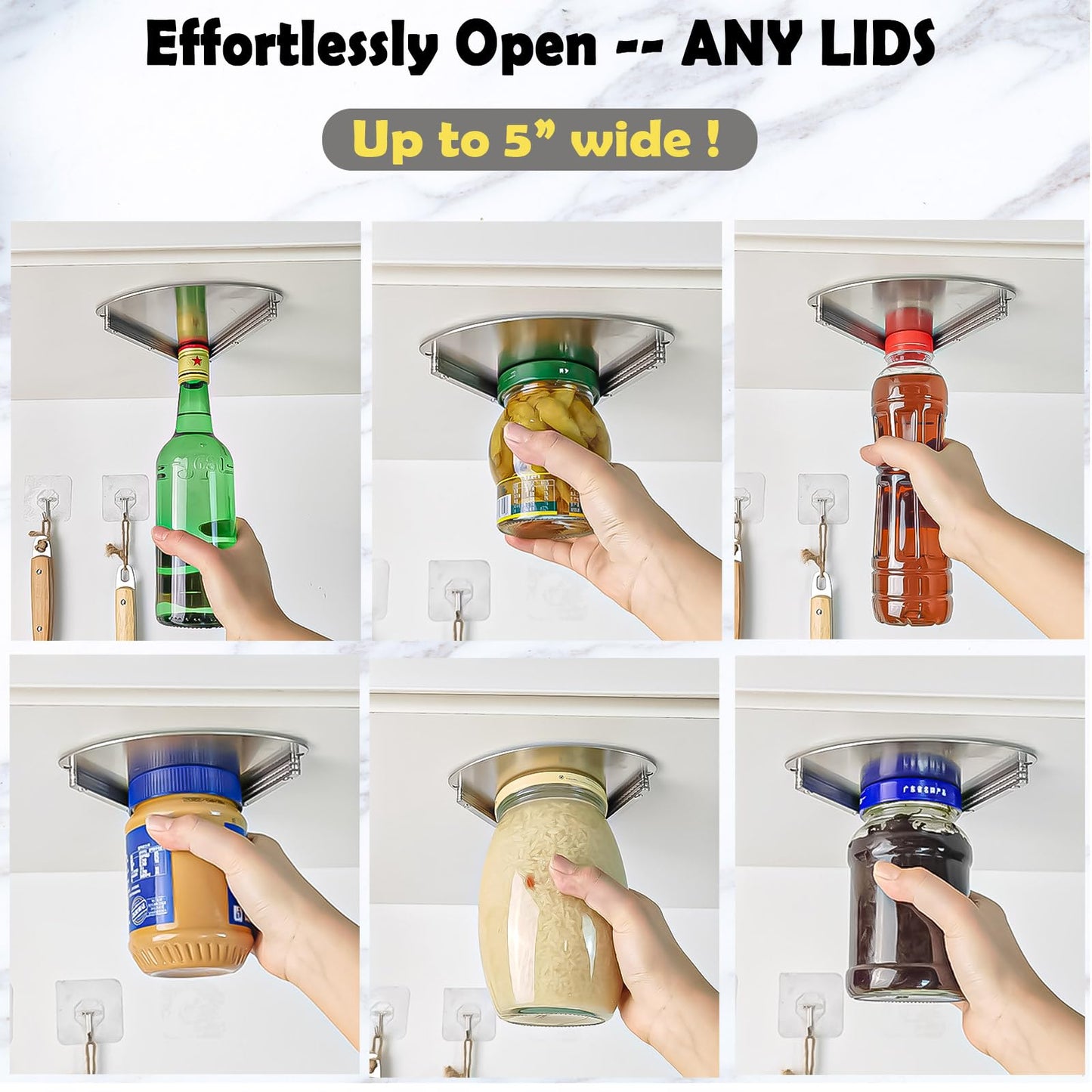 Upgraded Stainless Steel Jar Opener for Seniors, Under Cabinet Jar Openers for Weak Hands, Jar Lid & Bottle Cap Opener Tool, Under Counter Can Opener, One Handed Jar opener