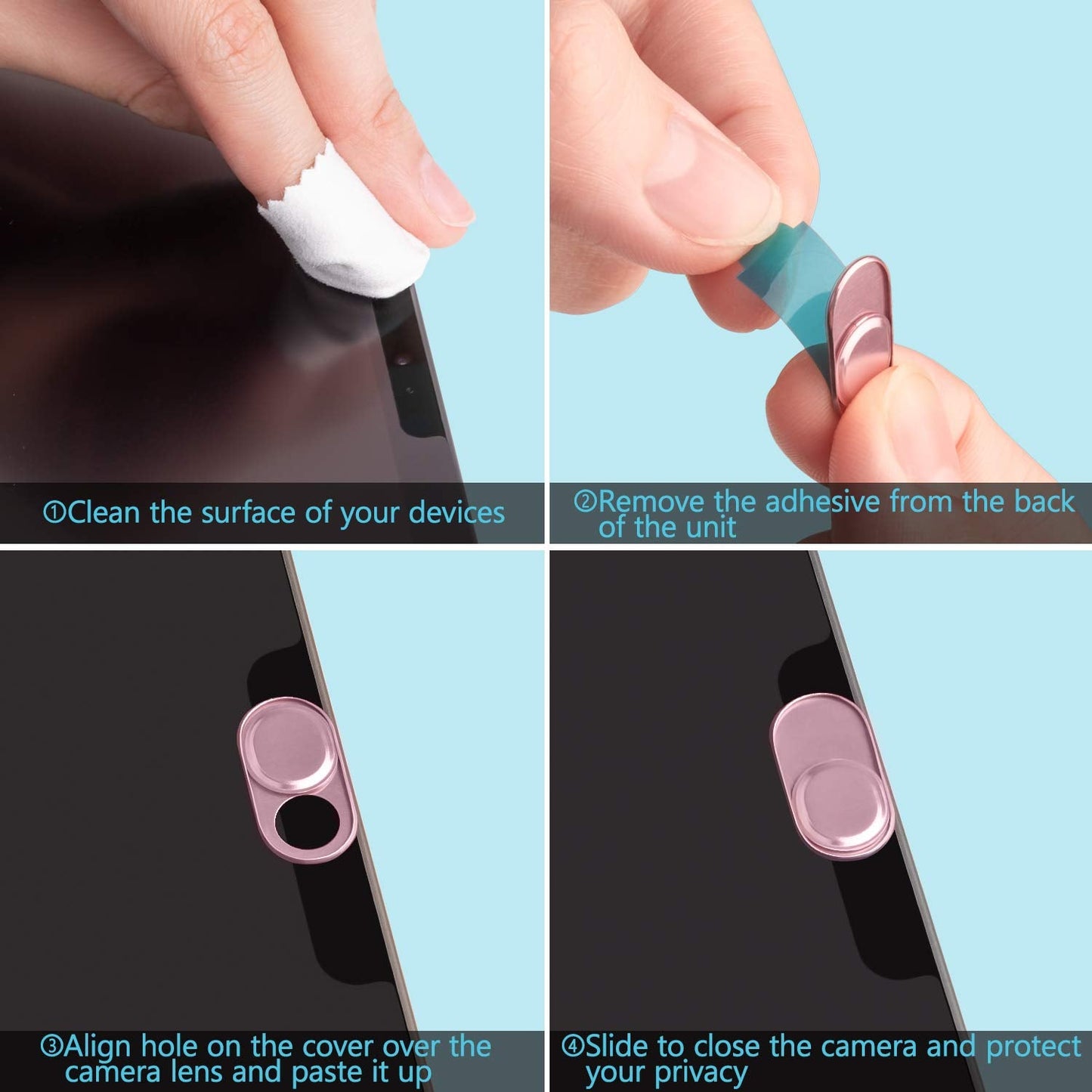 Webcam Cover Slide, 0.027-Inch Ultra-Thin Metal Camera Cover for MacBook Pro, iMac, Laptop, PC, iPad, iPhone, Smartphone, Macbook Accessories Protect Your Visual Privacy (Black/Pink/Silver-3 Pack)