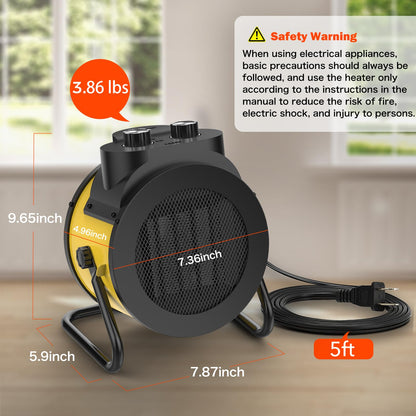 Elevoke Space Heaters for Indoor Use, 1500W PTC Electric Heater with 90°Adjustable Angle, Fast Safety Heat, Small Portable Heater for Office Home(Yellow)