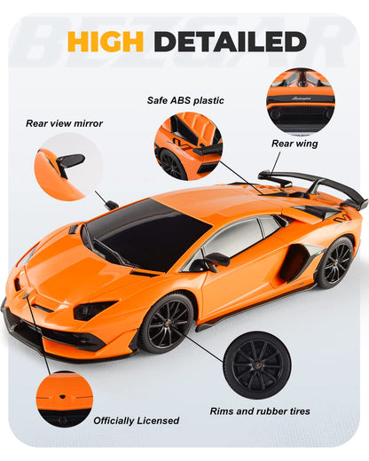 BEZGAR Remote Control Car Licensed RC, 1:24 Lambo Toy Car for Kids, Lambo Aventador SVJ Remote Control Model Electric Sport Racing Hobby Toy for 3 4 5 Year Old Boy Birthday Gift (Orange)