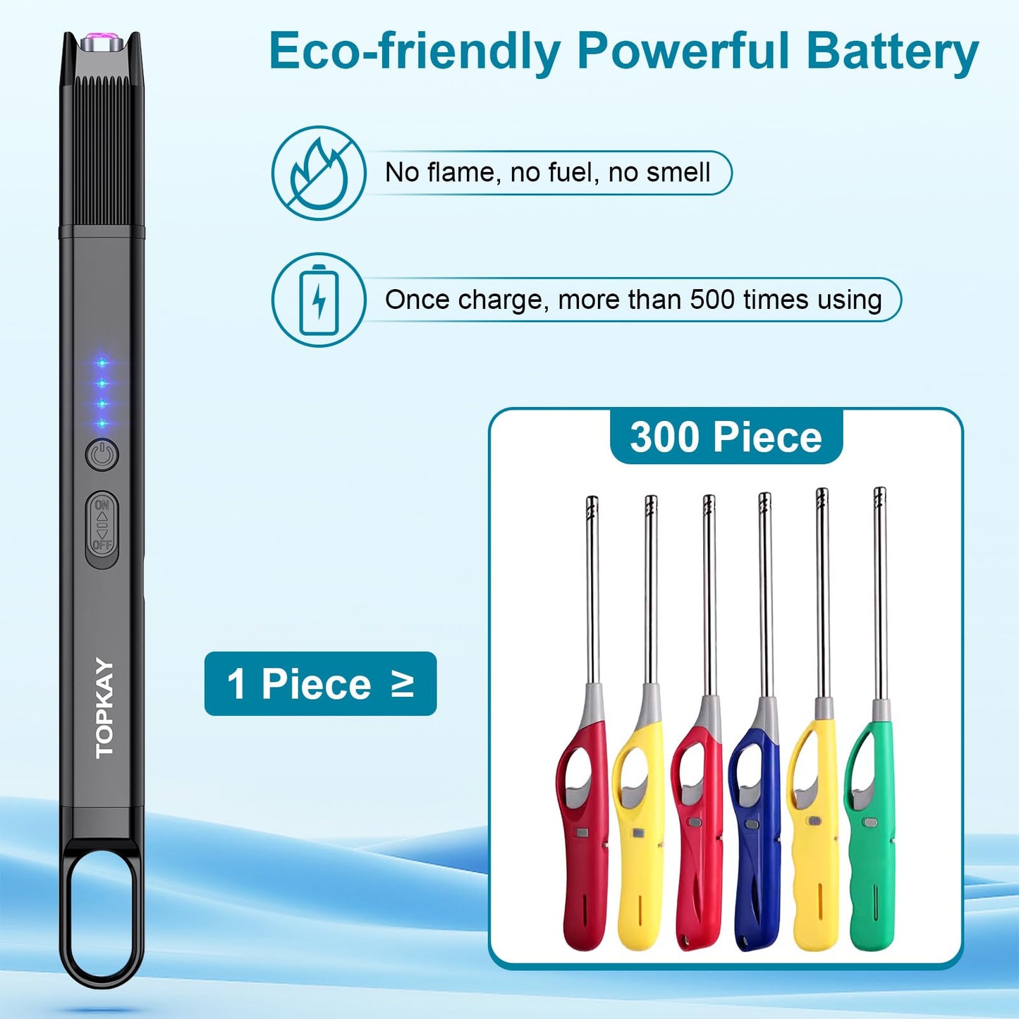 TOPKAY 2 Pack Electric Candle Lighter Windproof Flameless USB Rechargeable Plasma Arc Long Lighter for BBQ Grill Firework Kitchen Camping.