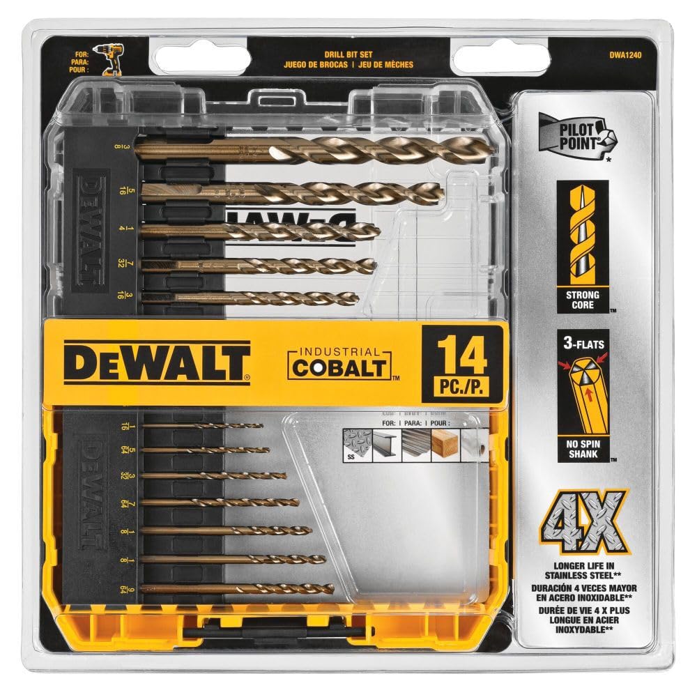 DEWALT Cobalt Alloy Steel Drill Bit Set with Pilot Point, 14-Piece (DWA1240)