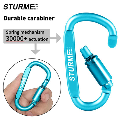 STURME Carabiner Clip Aluminum D-Ring Locking Durable Strong and Light Large Carabiners Clip Set for Outdoor Camping Screw Gate Lock Hooks Spring Link Improved Design Pack (9 Pack)