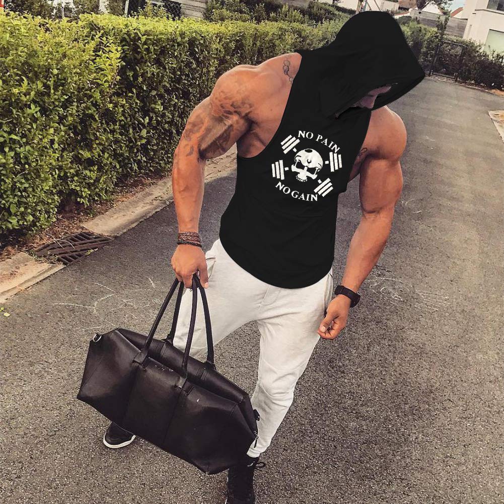 SZKANI Mens Skull Print Sleeveless Fitness Vest Bodybuilding Stringers Workout Tank Tops (X-Large, Black(Double Dumbbell))