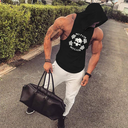 SZKANI Mens Skull Print Sleeveless Fitness Vest Bodybuilding Stringers Workout Tank Tops (X-Large, Black(Double Dumbbell))