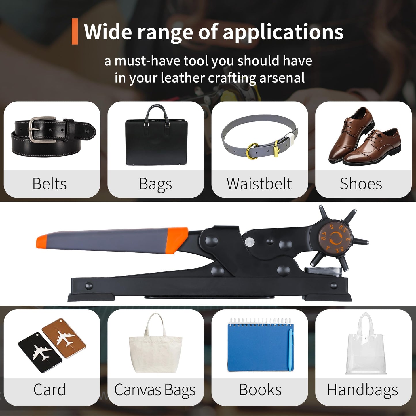 XOOL Revolving Punch Plier Kit, Leather Hole Punch Set for Belts, Watch Bands, Straps, Dog Collars, Saddles, Shoes, Fabric, DIY Home or Craft Projects, Heavy Duty Rotary Puncher, Multi Hole Sizes Make