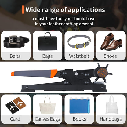 XOOL Revolving Punch Plier Kit, Leather Hole Punch Set for Belts, Watch Bands, Straps, Dog Collars, Saddles, Shoes, Fabric, DIY Home or Craft Projects, Heavy Duty Rotary Puncher, Multi Hole Sizes Make