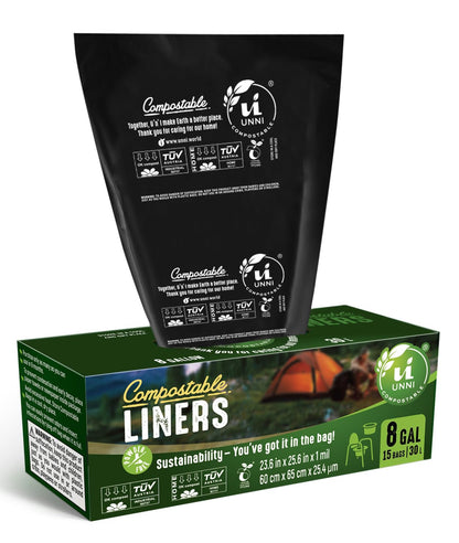 UNNI Compostable Portable Toilet Replacement Bags, 8 Gallon, 15 Count, Heavy Duty 1 Mils, For Portable Toilet Chair, Earth Friendly Highest ASTM D6400, Europe OK Compost Certified, San Francisco