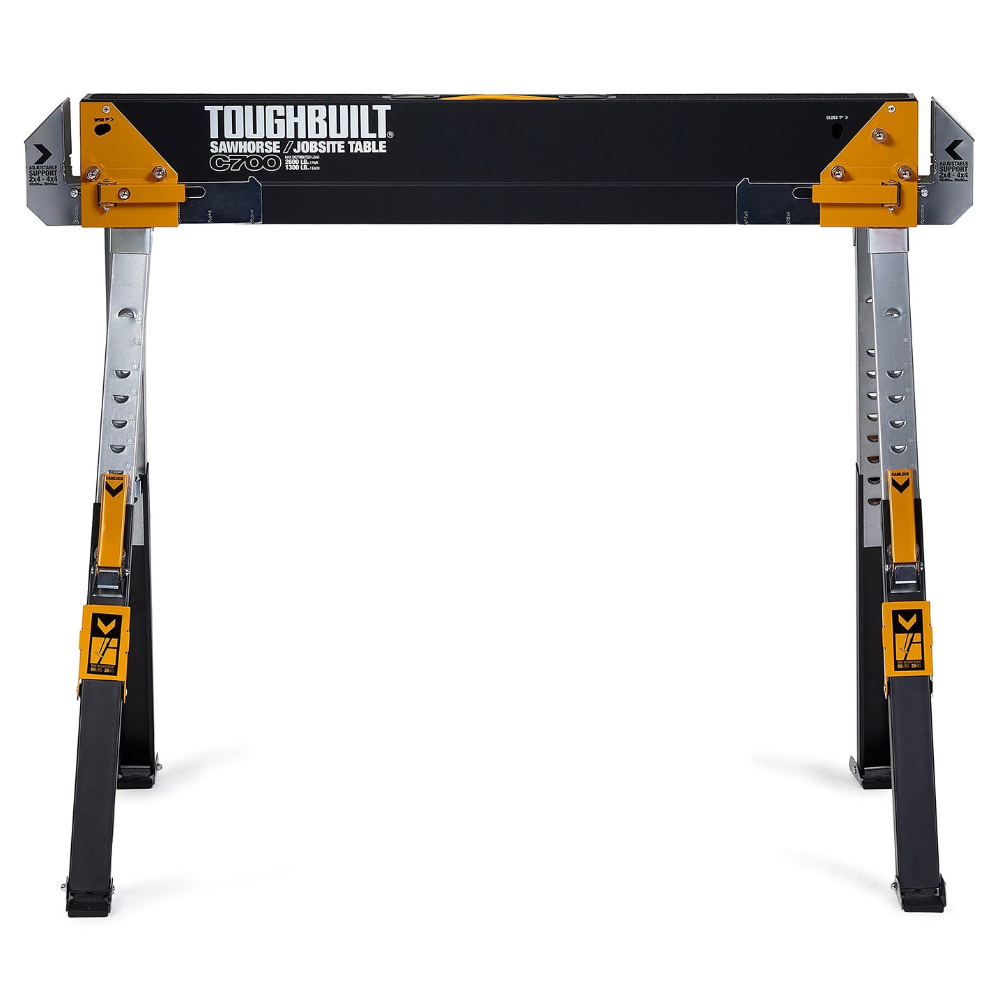 ToughBuilt - Folding Sawhorse - Sturdy, Durable, Lightweight, Heavy-Duty, 100% High Grade Steel - Adjustable up to 4x4 Size Support Arms - 1300 LB Capacity - (TB-C700) - 2 Pack