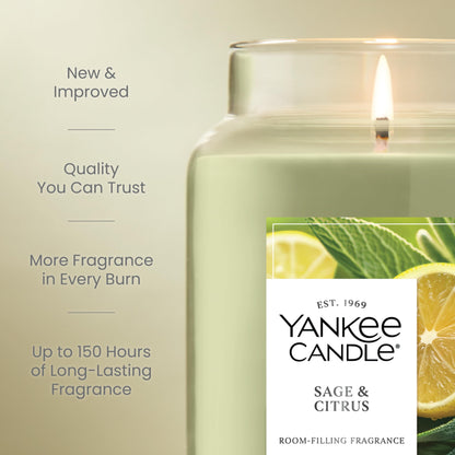 Yankee Candle Sage & Citrus Scented Candle, 22oz Large Jar with up to 150 Hour Burn Time, Great for gifting, Birthdays