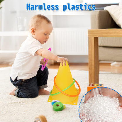 Win SPORTS 3 in 1 Carnival Outdoor,Combo Games Set,Soft Plastic Cones,Cornhole Bean Bags,Ring Toss Game,Kids Birthday Party Outdoor Games Supplies 26 Piece Set