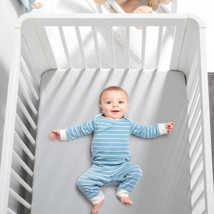 TILLYOU Baby Crib Sheets for Boys Girls, Fitted Crib Sheet 2 Pack for Standard Crib and Toddler Mattresses, Super Soft Toddler Bed Sheets, 28"x52"x8", White & Gray