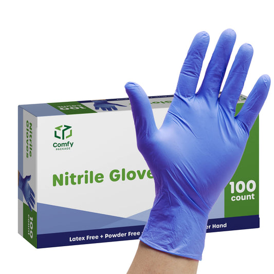 Comfy Package [100 Count Blue Nitrile Gloves, Disposable Gloves - 4 Mil, Latex & Rubber Free, Non-Sterile Powder Free Gloves - Small