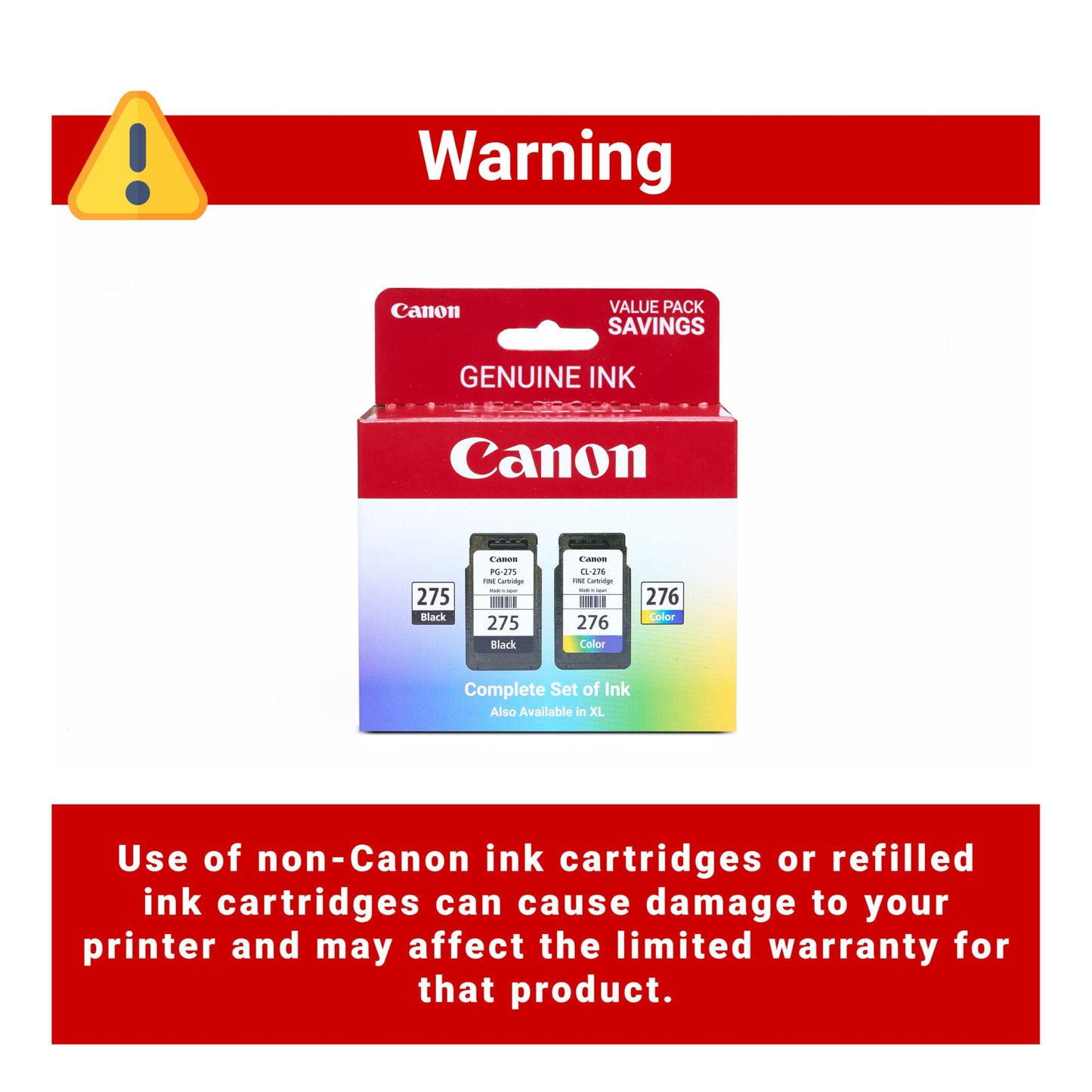 Canon PG-275 / CL-276 Genuine Ink Value Pack (2 Cartridges), Compatible with TS3520/3522/4722/3720/3722, TR4720