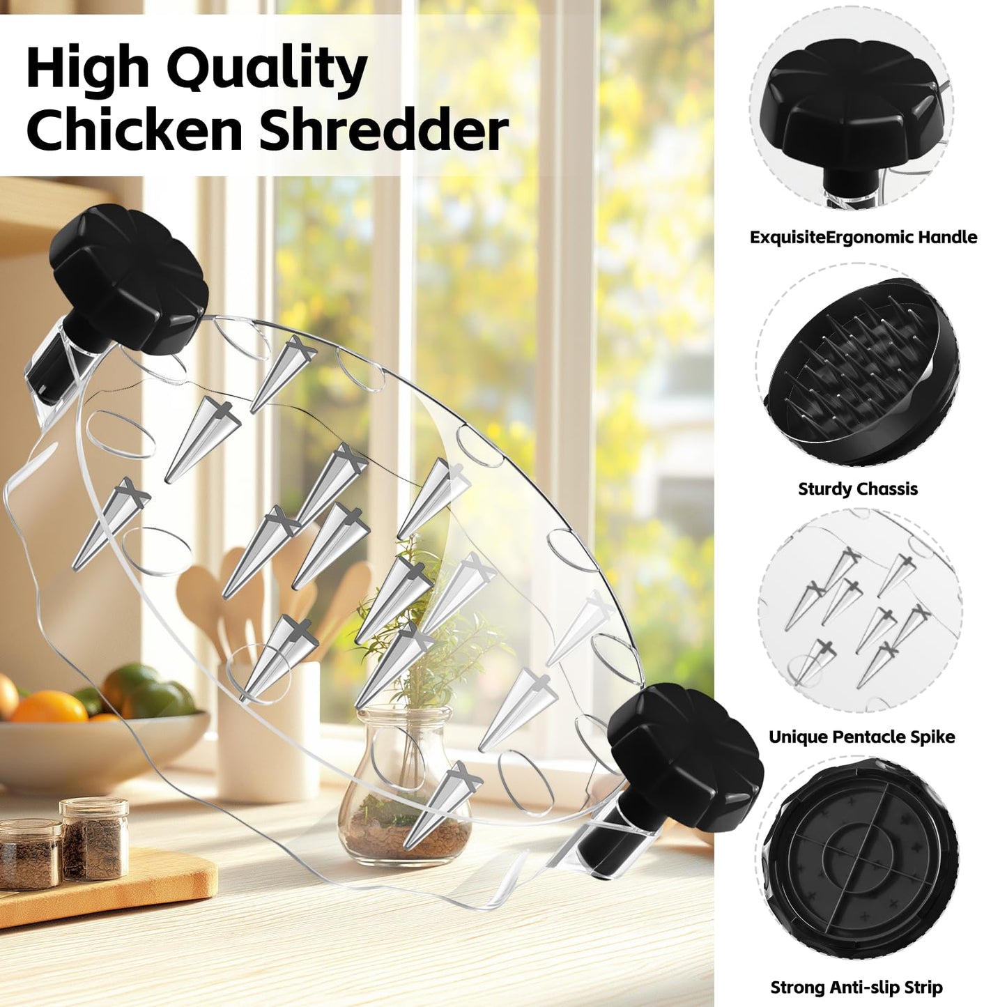 Chicken Shredder Tool Twist Large with Brush,Visible Kitchen Meat Shredder Grinder Machine,Strong Anti-Slip Base,Ergonomic Handle,BPA Free,Suitable for Pork Beef Chicken