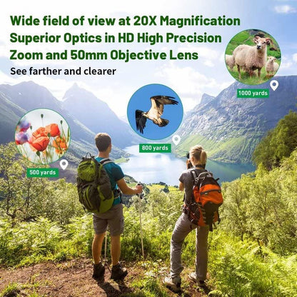 ZIYOUHU Binoculars for Adults 20x50 High Power Low Light Waterproof HD Compact Binoculars,BAK4 Prism FMC Lens for Bird Watching Hunting Travel Football Stargazing
