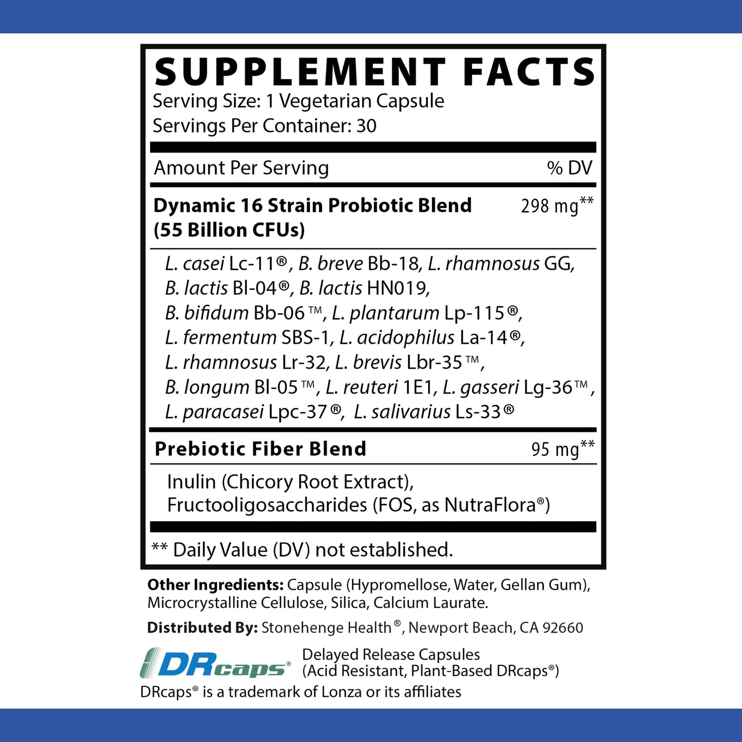 Stonehenge Health Probiotics 55 Billion CFU - 16 Strains, Prebiotic, Synbiotics Dynamic Biotics - Lactobacillus Acidophilus, Delayed Release, Shelf Stable, Non-GMO Gluten Free Veggie Capsule