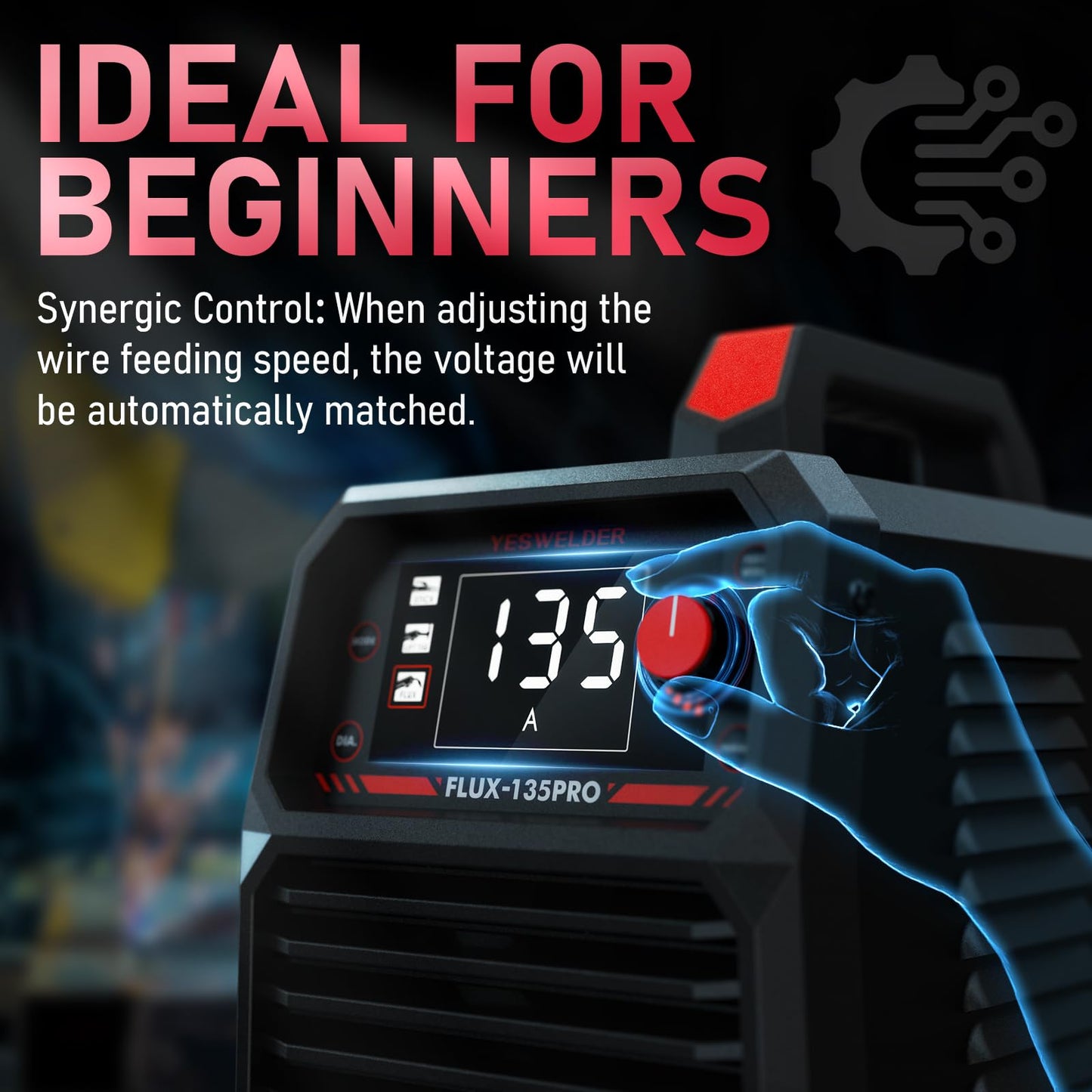 YESWELDER 135Amp MIG Welder,110V Flux Core Welder Flux Core MIG/Lift TIG/Stick 3-in-1 Large LED Digital Display Welding Machine IGBT Inverter Welder FLUX-135PRO