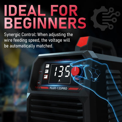 YESWELDER 135Amp MIG Welder,110V Flux Core Welder Flux Core MIG/Lift TIG/Stick 3-in-1 Large LED Digital Display Welding Machine IGBT Inverter Welder FLUX-135PRO