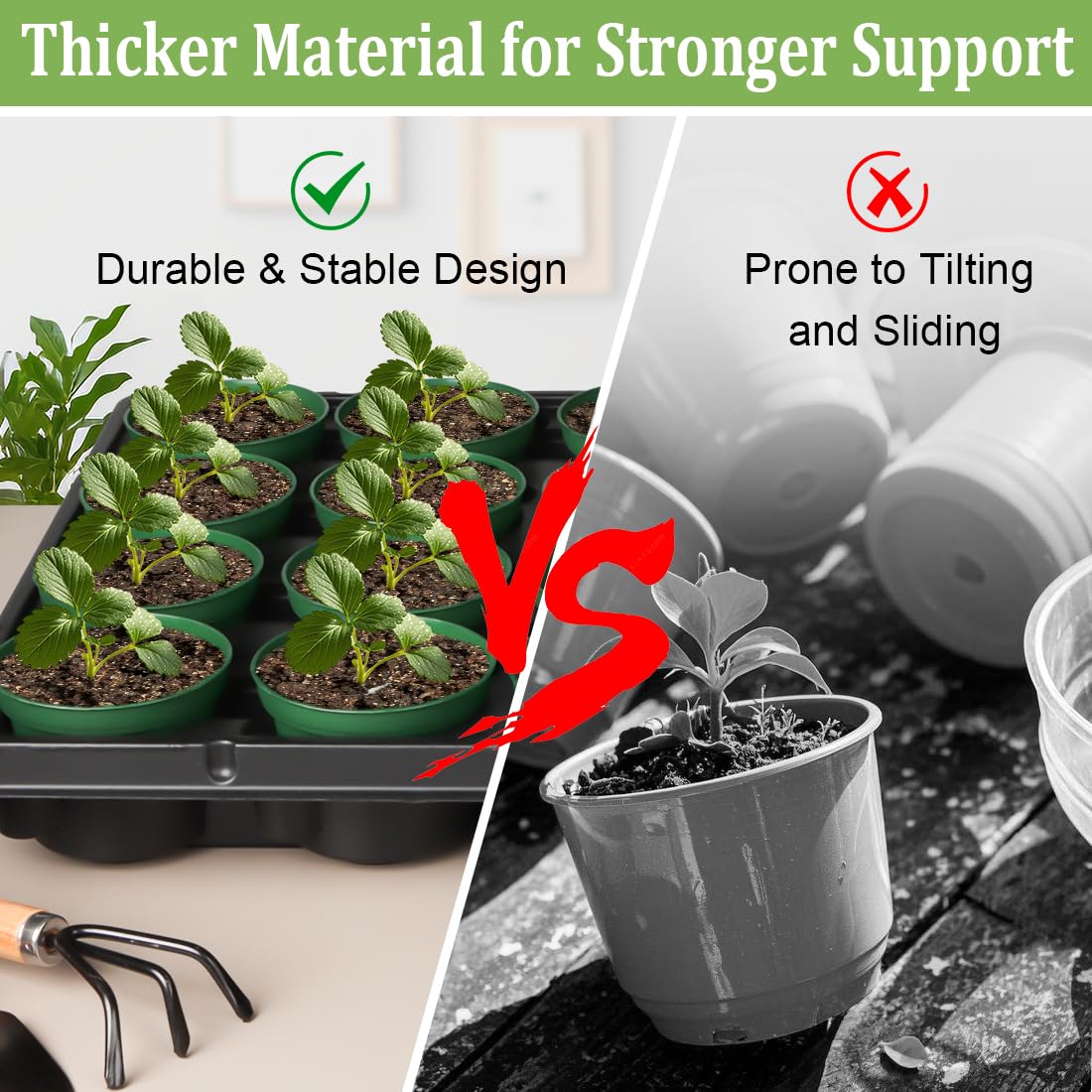 RooTrimmer 3 Inch Nursery Pots 100 Pcs with 5 Pcs 20 Cell Nursery Pot Trays, 5 Sets Seed Starting Kit for Seedlings, Propagation and Home Gardening, Sturdy Green Seeds Starter Pot Tray Germination Set