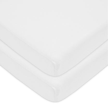 American Baby Company 2 Pack 100% Natural Cotton Fitted Pack and Play Sheets 39" x 27" - Soft & Breathable Pack N Play Sheets for Playard & Mini Crib Mattress, White, for Boys & Girls