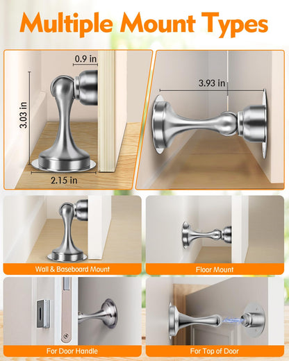 Door Stoppers, Magnetic Door Stop, Stainless Steel, 2 Pack Magnetic Door Catch, Double-Sided Adhesive Tape, No Drilling, Screws for Stronger Mount, Hold Your Door Open, for Wide Doors