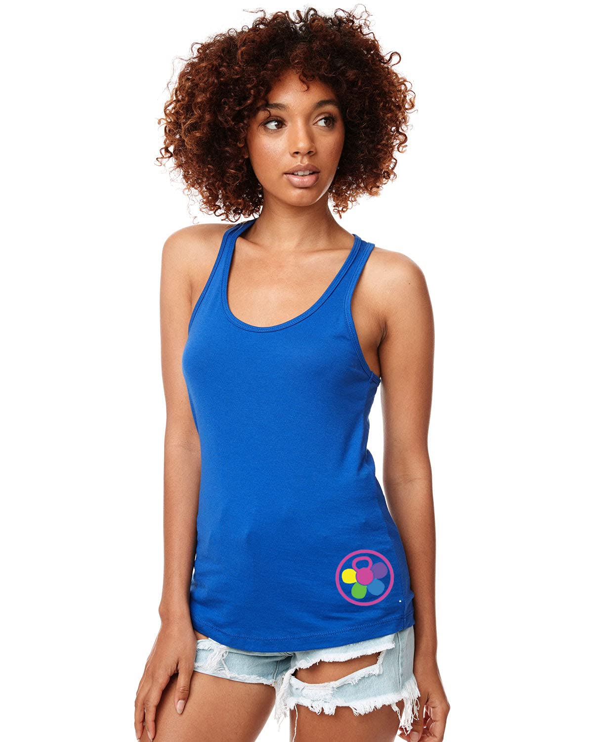 Women's Colorful Workout Lifting Fitness Moves Burnout Tank Top Royal Blue X-Small