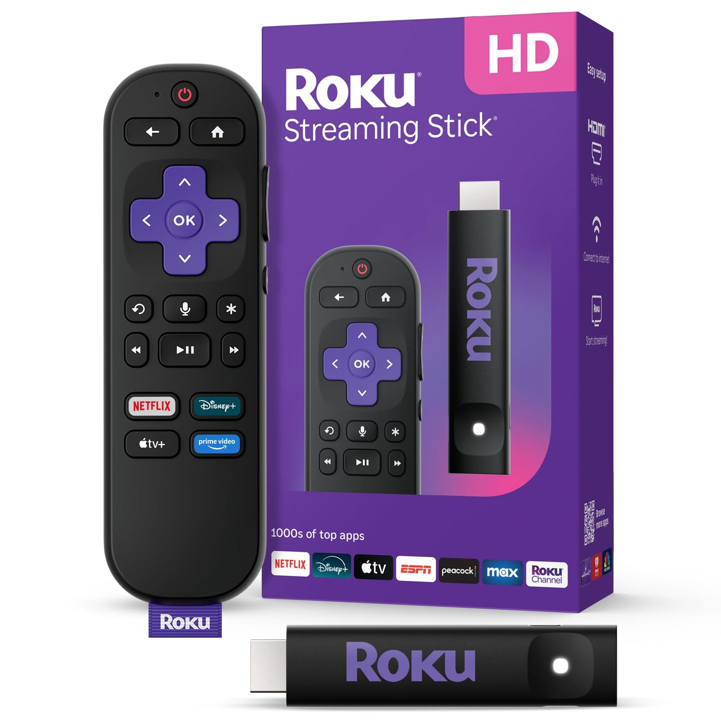 Roku Streaming Stick HD 2025 — HD Streaming Device for TV with Roku Voice Remote, Free & Live TV