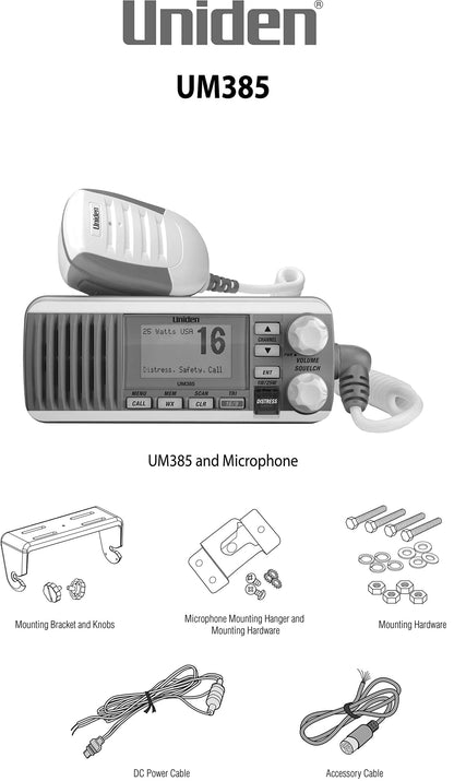 Uniden UM385 25 Watt Fixed Mount Marine Vhf Radio, Waterproof IPX4 with Triple Watch, Dsc, Emergency/Noaa Weather Alert, All Usa/International/Canadian Marine Channels, Memory Channel Scan, White