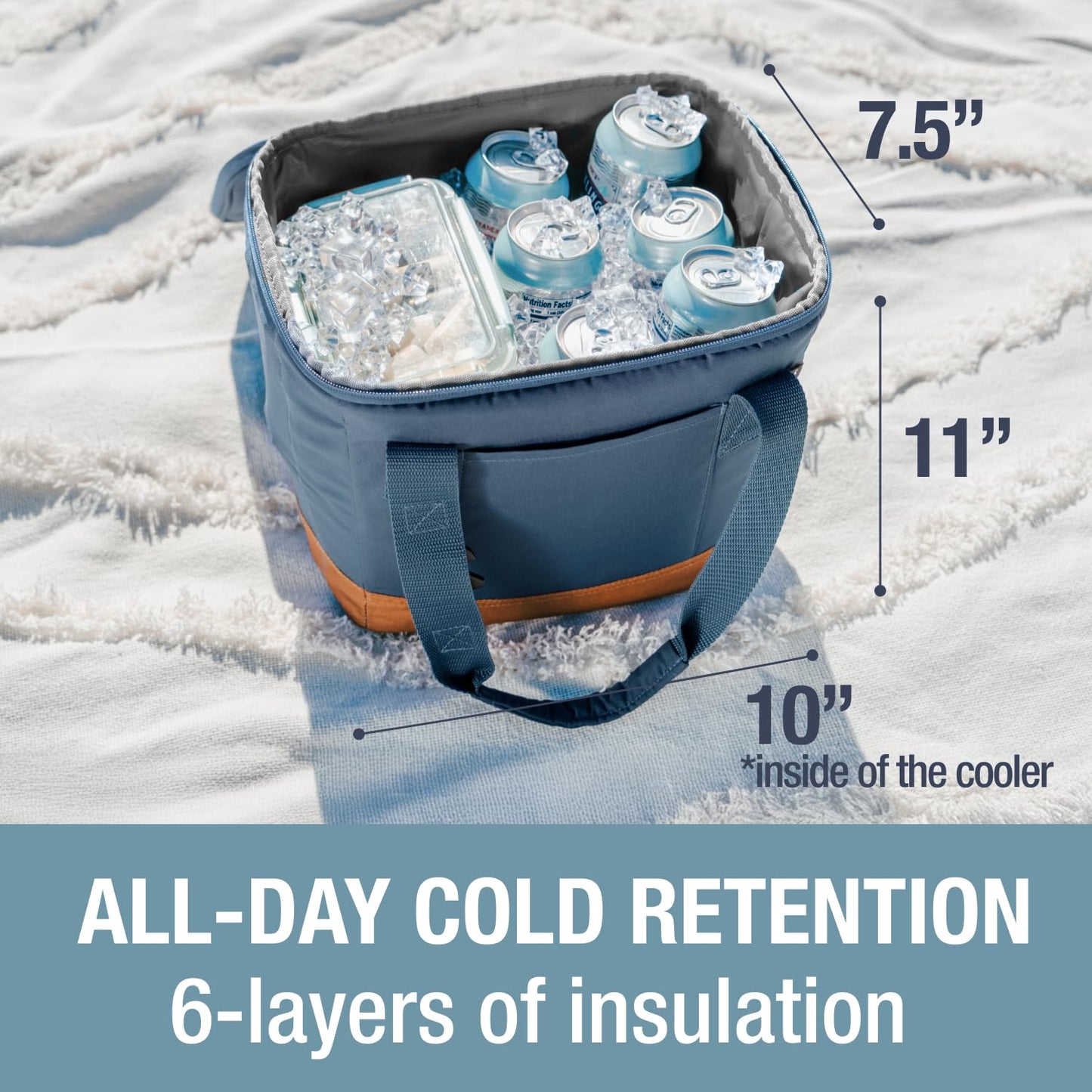 CleverMade Pacifica Collapsible Insulated Cooler Bag – 18 Can / 13 Qt Leakproof Soft Cooler for Beach, Travel, Car – Bottle Opener – Ocean