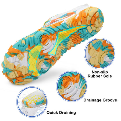 Scurtain Unisex Mens Womens Athletic Hiking Water Shoes for Women Men Quick Dry Barefoot Swim Shoes Beach Shoes Pool Shoes for Women Men Aqua Sports with Drainage Beige/Yellow 6.5 W/5 M