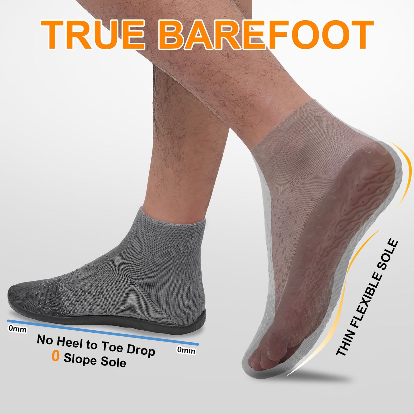 SKASO Sock Shoes Barefoot Minimalist Shoes Women Men Slip on Comfortable Breathable for Swimming Gym Running Grey Black Women Size 11.5-12.5