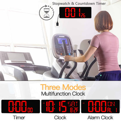 XREXS Large Digital Wall Clock with Remote Control, 16.5 Inch LED Large Display Count Up & Down Timer, Adjustable Brightness Alarm Clock with Day/Date/Temperature for Home, Gym, Office and Classroom