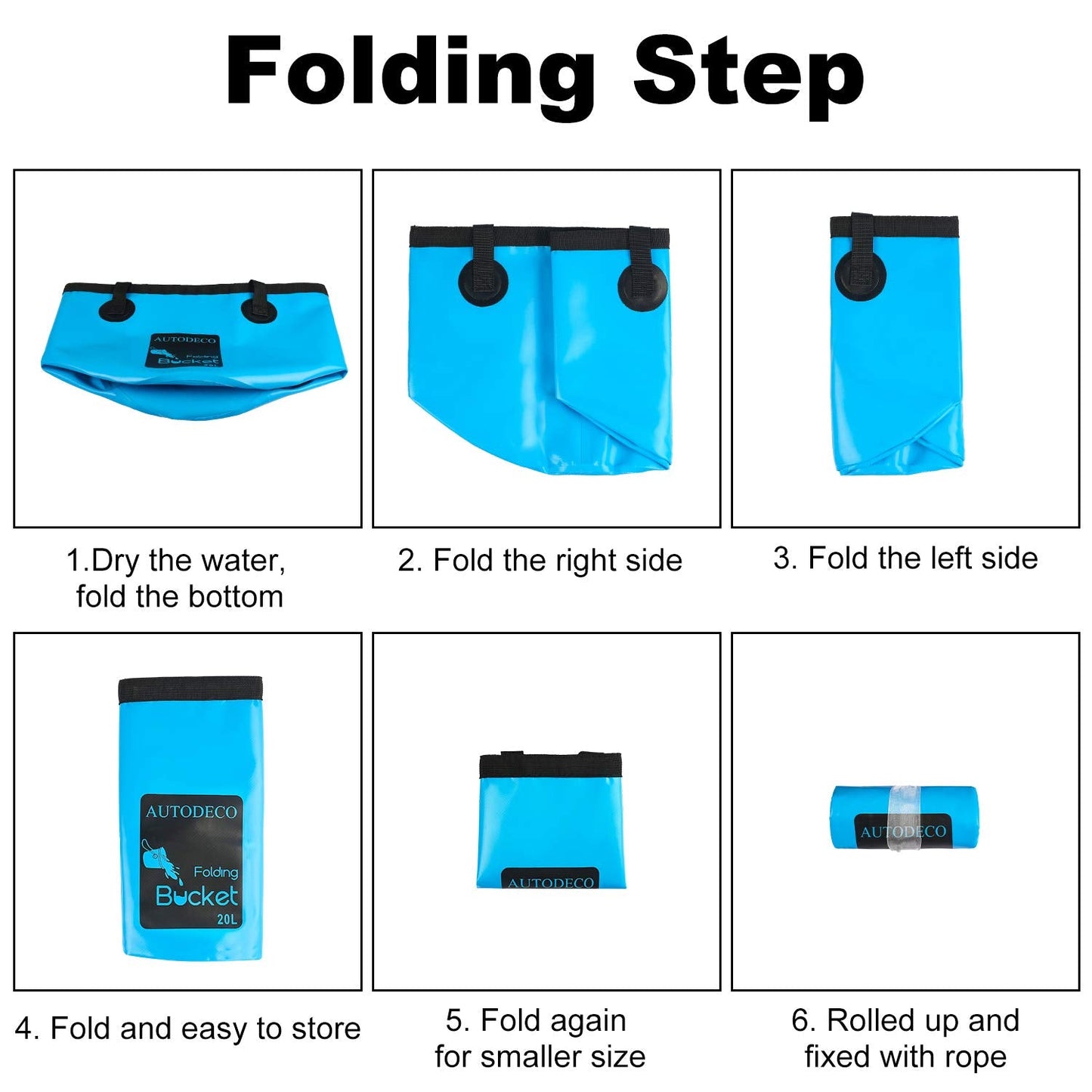 AUTODECO Collapsible Bucket 5 Gallon Container Folding Water Bucket Portable Wash Basin for Camping Fishing Travelling Outdoor Gardening Blue 1Pcs 20L