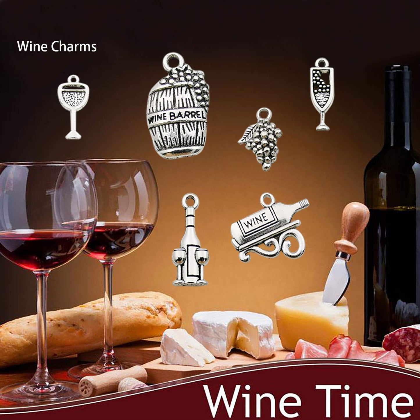 WOCRAFT Craft Supplies Wine Glass Charms Markers Tasting Party Decoration Supplies Gift with 25mm Strong Stainless Steel Wine Glass Charm Rings (M307+10575)