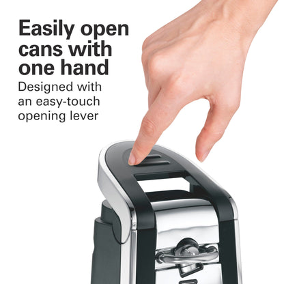 Hamilton Beach Smooth Touch Electric Automatic Can Opener with Easy Push Down Lever, Eliminates Sharp Edges, Opens All Standard-Size and Pop-Top Cans, Extra Tall, Black and Chrome (76606AG)