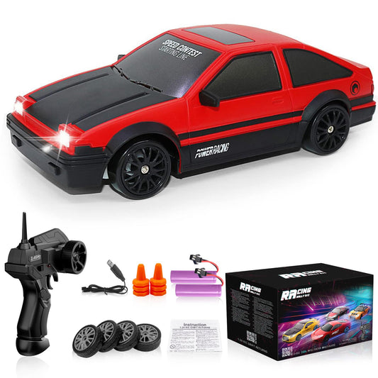 Remote Control Car RC Drift 2.4GHz 1:24 Scale 4WD 15KM/H High Speed Model Vehicle with LED Lights Drifting Tire Racing Sport Toy for Adults Boys Girls Kids Gift 2Pcs Rechargeable Batteries
