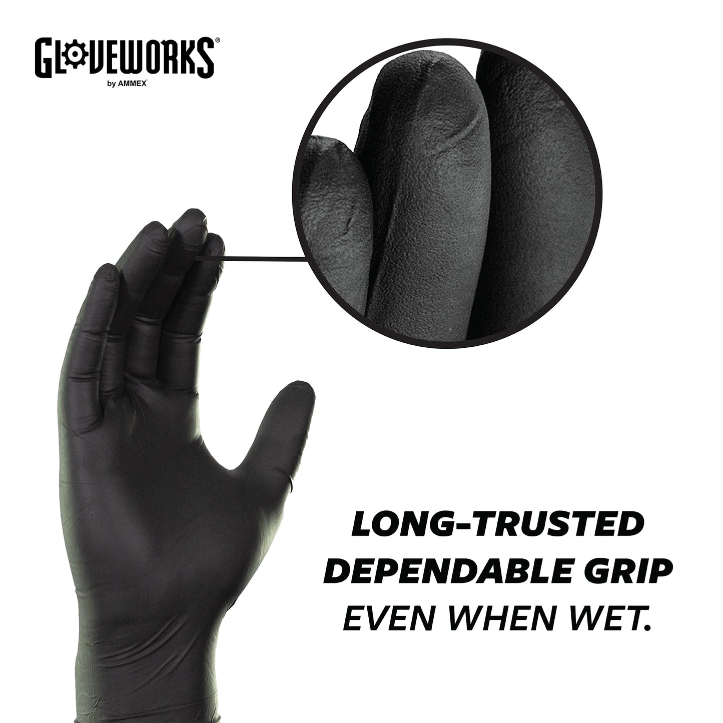 GLOVEWORKS Black Disposable Nitrile Industrial Gloves, 5 Mil, Latex & Powder-Free, Food-Safe, Textured, X-Large, Box of 100