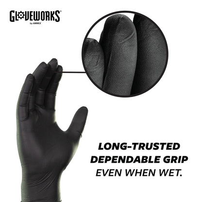 GLOVEWORKS Black Disposable Nitrile Industrial Gloves, 5 Mil, Latex & Powder-Free, Food-Safe, Textured, X-Large, Box of 100