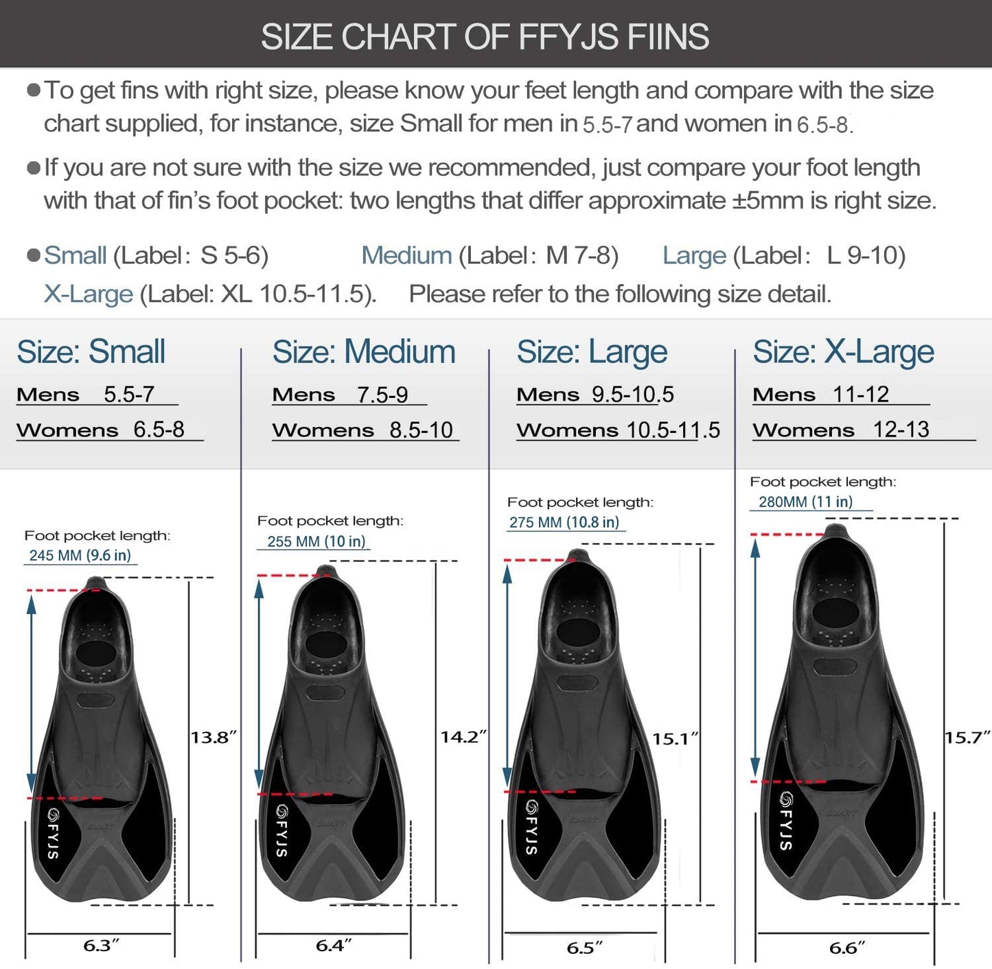 FYJS Short Swim Fins with Comfortable Full Foot Pocket Travel-Size for Snorkeling and Scuba Diving