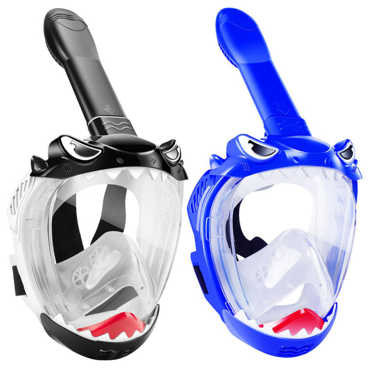 Snorkeling Gear for Kids, Full Face Snorkel Mask for Kids with 180° Panoramic View, Kids Snorkeling Set Featuring Anti-Leak and Anti-Fog Foldable Dry Top Design for Safe Underwater Adventures, 2 Pack