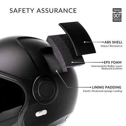 TRIANGLE Full Face Motorcycle Helmets,Off-Road Motocross Helmet for Men & Women,Dual Visor with Internal Tinted Sunshield,Open Face 3/4 Adult Racing Helmet DOT Approved(Black,L)