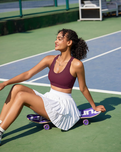 RUNNING GIRL Sports Bras for Women, Criss-Cross Back Padded Strappy Sports Bras Medium Support Yoga Bra with Removable Cups(2919_Wine red_M)