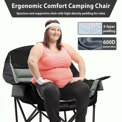 Youtanic Oversized Camping Chair, Portable Folding Camping Chairs with Side Pocket, Cup Holder and Carry Bag, Heavy Duty Outdoor Camping Chairs for Adults, Fishing, Sports, Trip, up to 400lbs, Style 4