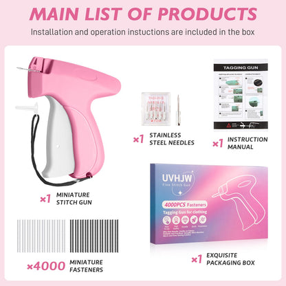 Stitch Gun for Clothing, Stitchy Gun Quick Clothes Fixer, Dress Tagging Gun-Includes 2,000 Black Fasteners & 2,000 White Fasteners & 6 Needles